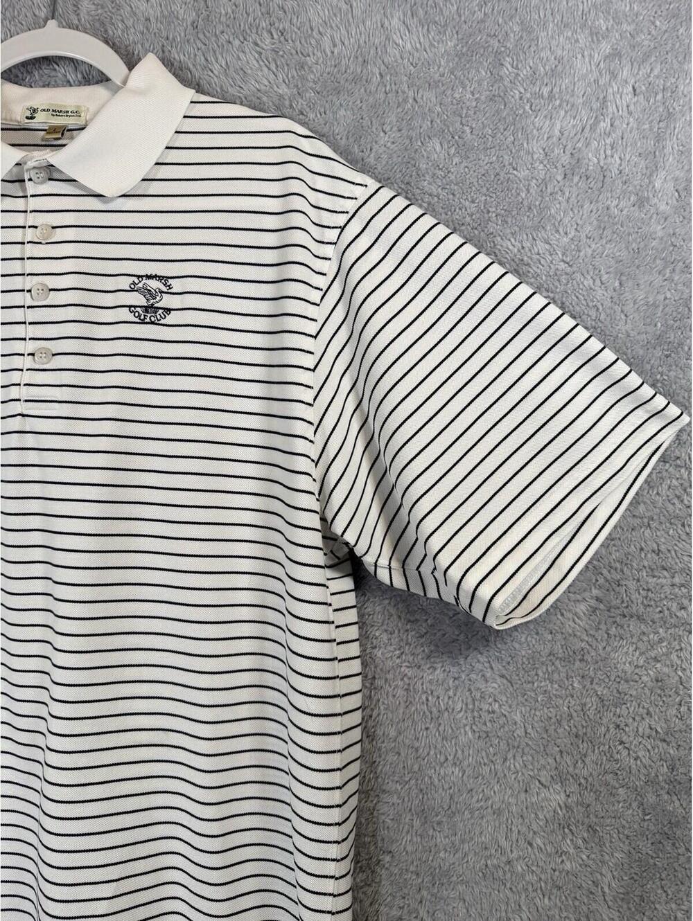 Vintage Old Marsh Golf Club Polo Shirt White Black Stripe Robert Bryan Size L - Picture 5 of 15